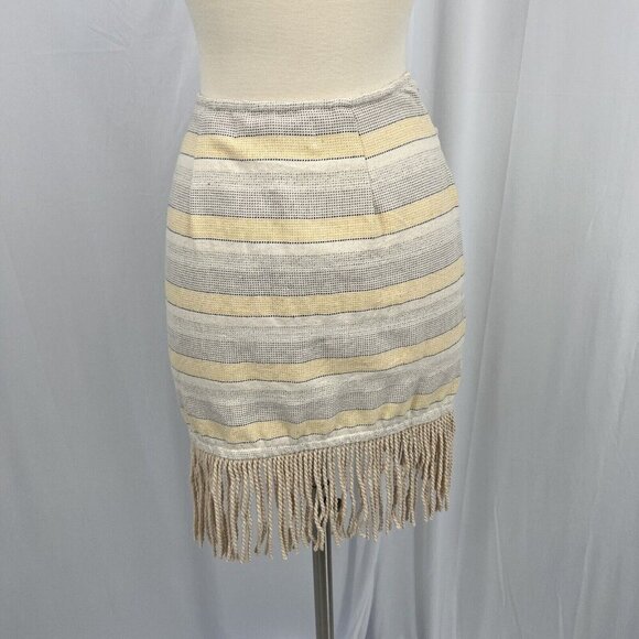 NWT Just Bee Queen Charlie Mini Skirt XS Yellow Striped Fringed Sarong - Picture 4 of 11